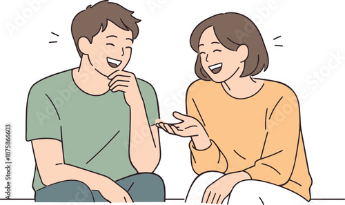 Image Generation. Close friends enjoying a gentle laugh, seated side by side with subtle gestures and easy body language capturing