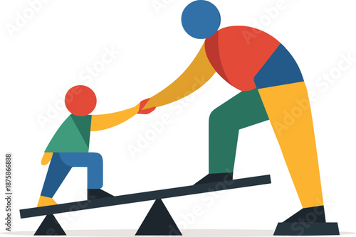 Image Generation. Trust building in business relationships shifting roles as abstract figures exchange relative scale and position