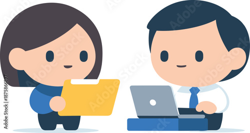 Image Generation. Stylized character illustration of calm playful cooperation within a business team, clean commercial designer