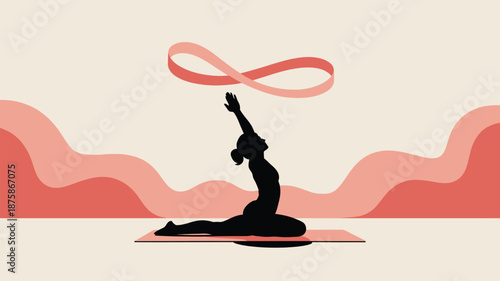 Silhouette practicing yoga with exercise band Vector