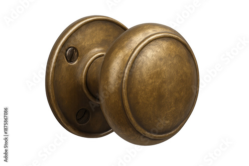 Antique brass doorknob on a transparent background