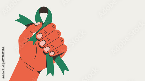 Hands holding green ribbon Vector