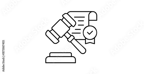 Law judgment gavel icon showing approved legal document verification