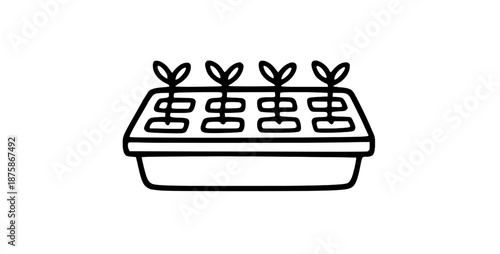 Garden seedling tray icon plant propagation outline vector design