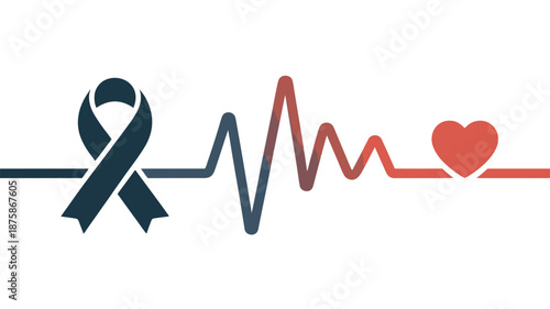 Awareness ribbon pulse heart Vector