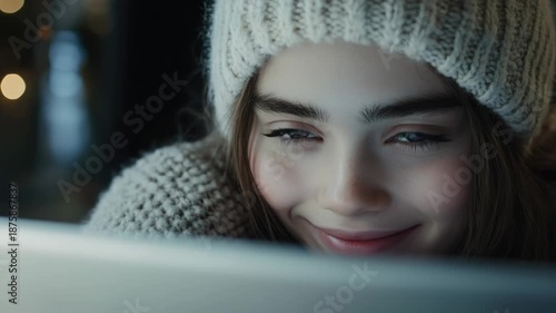 Wallpaper Mural A woman looking at the camera with a glowing eye, radiating warmth and elegance. Torontodigital.ca