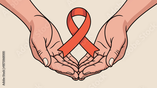 Hands holding red ribbon Vector