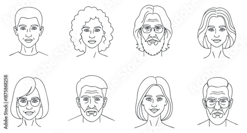 A collection of diverse and stylized line art portraits of people in minimalist vector style, suitable for community and identity projects