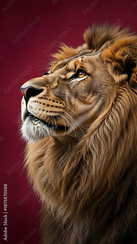 Naklejka premium Lion Portrait on Dark Red Background