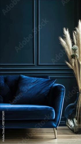 Wallpaper Mural Royal blue velvet sofa in a cozy living room setting. Torontodigital.ca