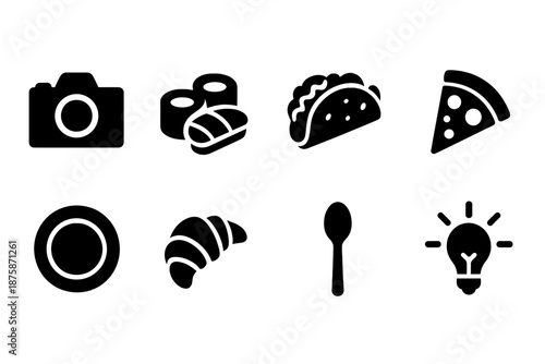 Food, dining silhouette icon set. Restaurant, cooking, meal icons silhouette collection