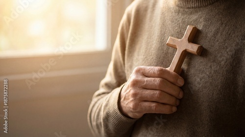 Wallpaper Mural Person holding wooden cross symbolizing faith and hope Torontodigital.ca