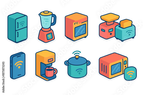 Smart home appliances 3d icon set, featuring kitchen gadgets and devices
