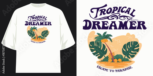 retro vintage tropical dreamer island beach summer vacation graphic illustration vector t shirt design vector illustration artwork

