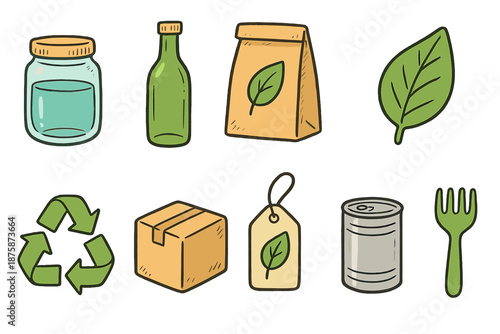Eco-friendly, recycling flat icon set. Sustainable, green, nature conservation icons collection