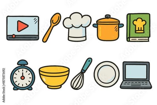 Cooking and kitchen outline icon set. Culinary tools, chef icons collection