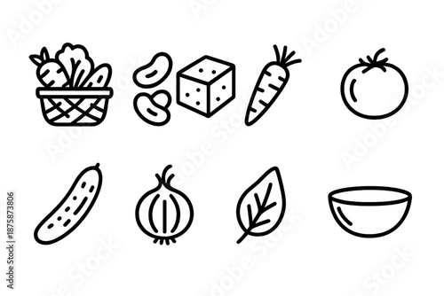 Vegetable, food outline icon set. Fresh produce, organic farming icons collection