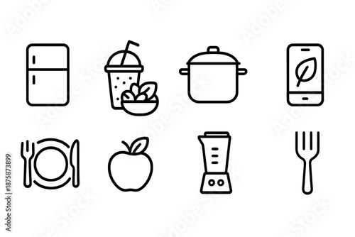 Kitchen and food outline icon set. Cooking and appliance outline icon collection