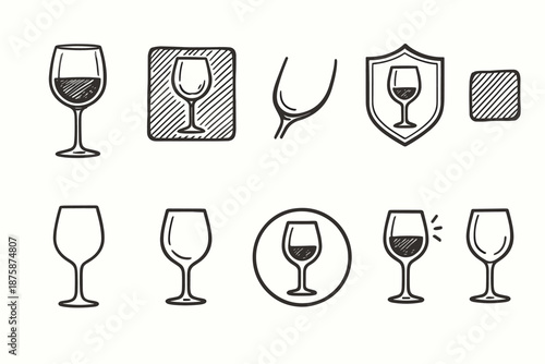 Wine glass line icon set. Elegant, minimalist wine tasting icons collection.
