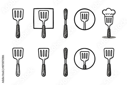 Cooking utensil outline icon set. Spatula, chef tools outline icon collection