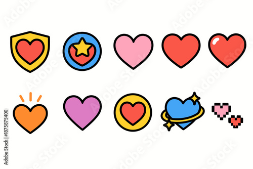 Heart and love icon set. Flat style symbols for valentine's, romantic themes