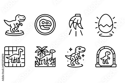 Dinosaur, fossil icon set. Prehistoric, jurassic elements in outline style icons