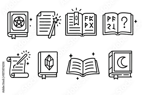 Magic and astrology line icons. Spell, witchcraft, occult line icon collection