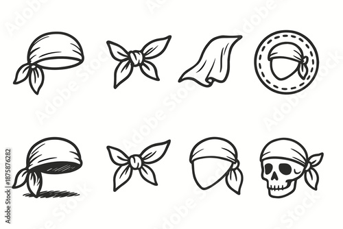Pirate bandana outline icon set. Nautical, pirate accessories outline collection