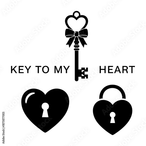 Vintage Key to My Heart Lock and Keyhole Three Silhouette Set