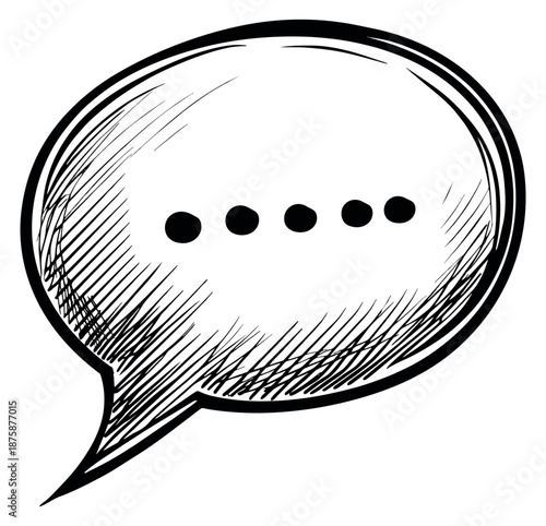 Hand drawn line art illustration of a speech bubble depicting an ellipsis for communication design