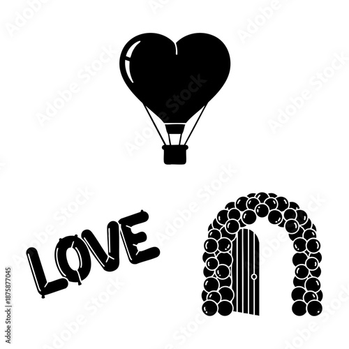 Romantic Balloons Hot Air Love Foil and Arch Three Silhouette Set