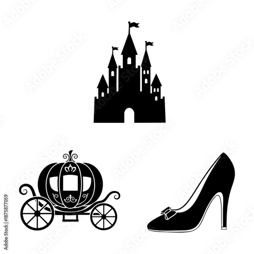 Fairytale Romance Castle Carriage and Glass Slipper Three Silhouette Set
