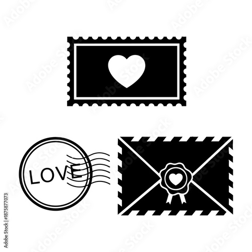 Vintage Love Postage Stamp and Envelope Three Silhouette Set