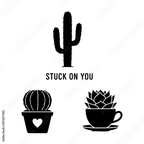 Stuck on You Cactus and Succulent Plant Three Silhouette Set