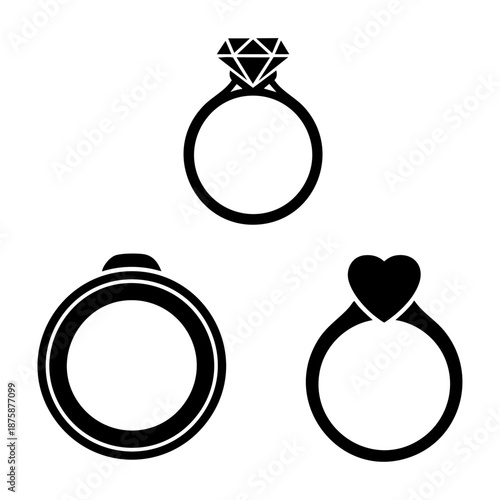 Wedding Engagement Rings Solitaire and Band Three Silhouette Set