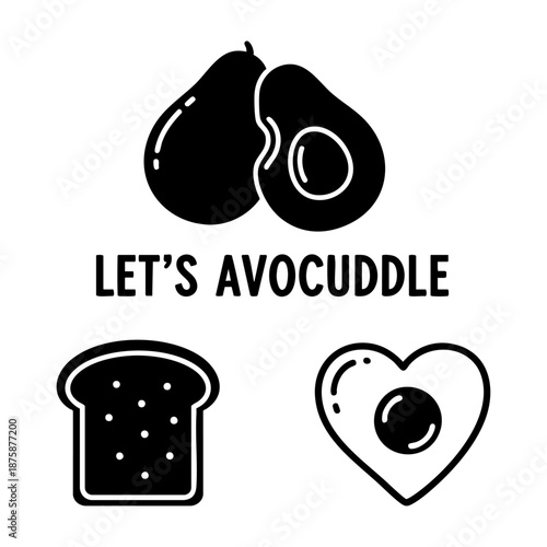 Avocado Pun Food Love Avocuddle Toast and Egg Three Silhouette Set