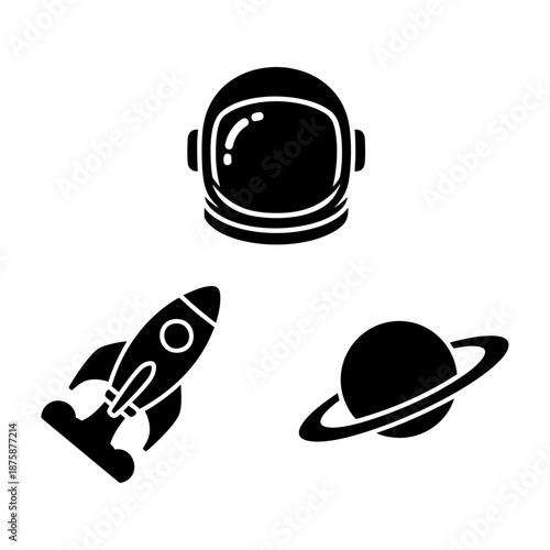 Space Love Astronaut Rocket and Planet Three Silhouette Vector Set