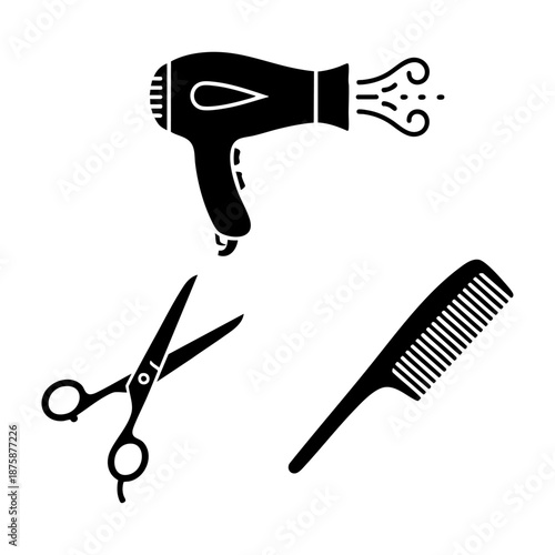 Salon Hairdresser Love Dryer Scissors and Comb Three Silhouette Set