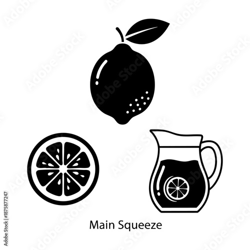 Main Squeeze Lemon Fruit Slice and Pitcher Three Silhouette Set