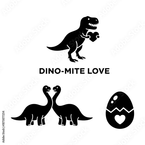 Dino Mite Love Dinosaur T Rex and Brontosaurus Three Silhouette Set