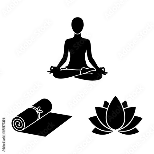 Yoga Zen Love Meditation Pose Mat and Lotus Three Silhouette Set
