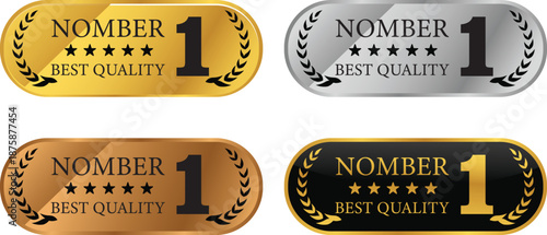 Number 1 Best Quality Luxury Gold Bronze Silver  Label Vector Design Template