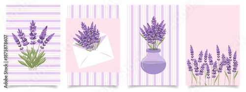 Set of Lavender Greeting Cards. Elegant Lavender Flower Art for Invitations and Decorative Prints. 