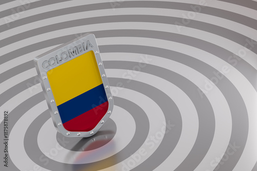 Colombia flag shield standing on a grey target background