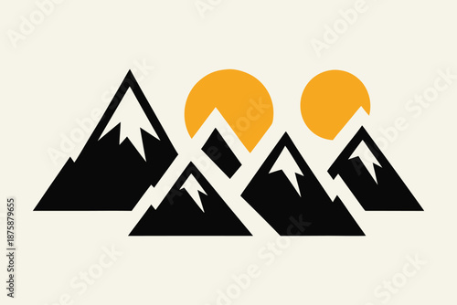Minimalist mountain landscape illustration with two suns, representing nature's beauty and outdoor adventure