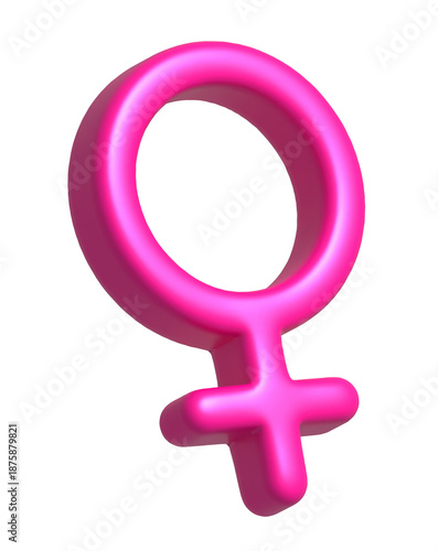Pink 3D gender woman icon. Female gender symbol icon illustration isolated on white background.