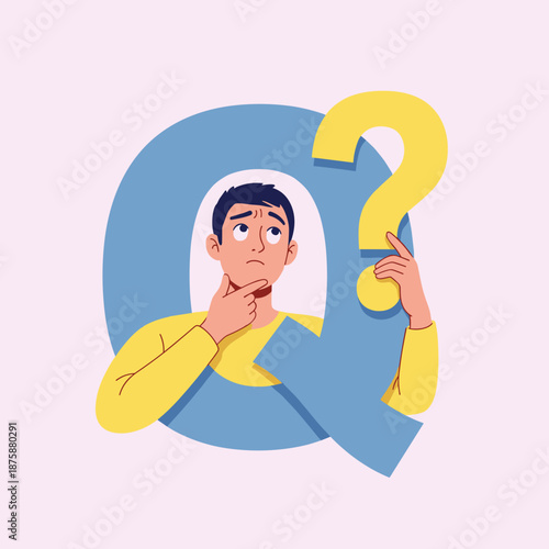 Man Thinking Next to a Question Mark