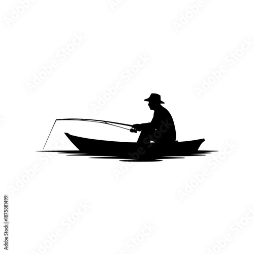 Senior Man Fishing Boat Silhouette