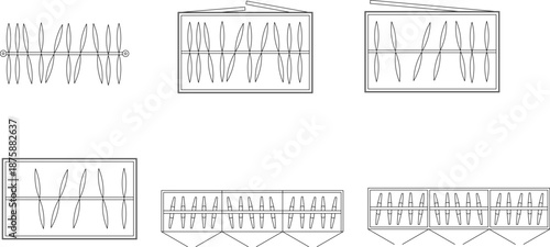 Comprehensive vector library of top-view wardrobe and cabinet storage systems, featuring diverse hanging garment arrangements and modular closet units for professional interior plans.