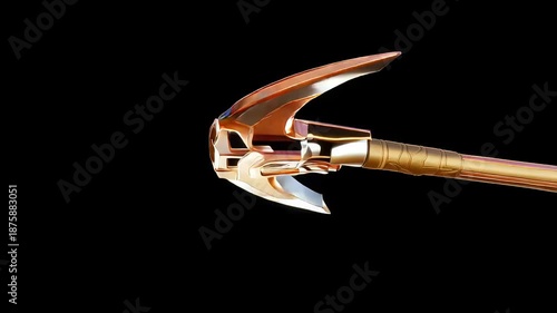 Wallpaper Mural A gleaming golden and copper-toned pickaxe, posed against a stark black backdrop. Highlighting intricate metal details Torontodigital.ca